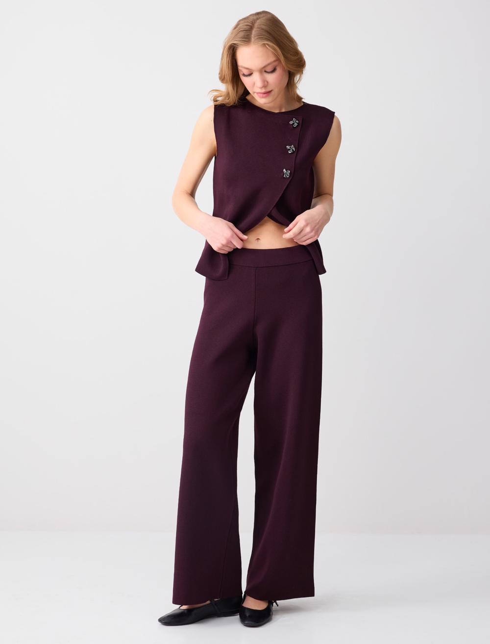 Normal Paça Normal Bel Beli Lastikli Triko Pantolon