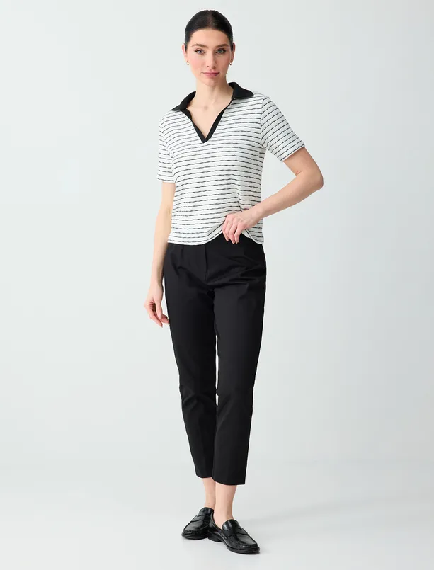 Bayan Siyah Yüksek Bel Normal Paça Örme Pantolon