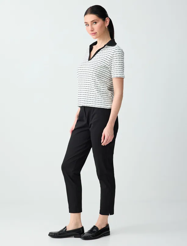 Bayan Siyah Yüksek Bel Normal Paça Örme Pantolon