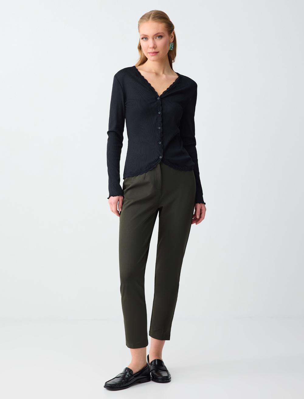 Yüksek Bel Normal Paça Örme Pantolon