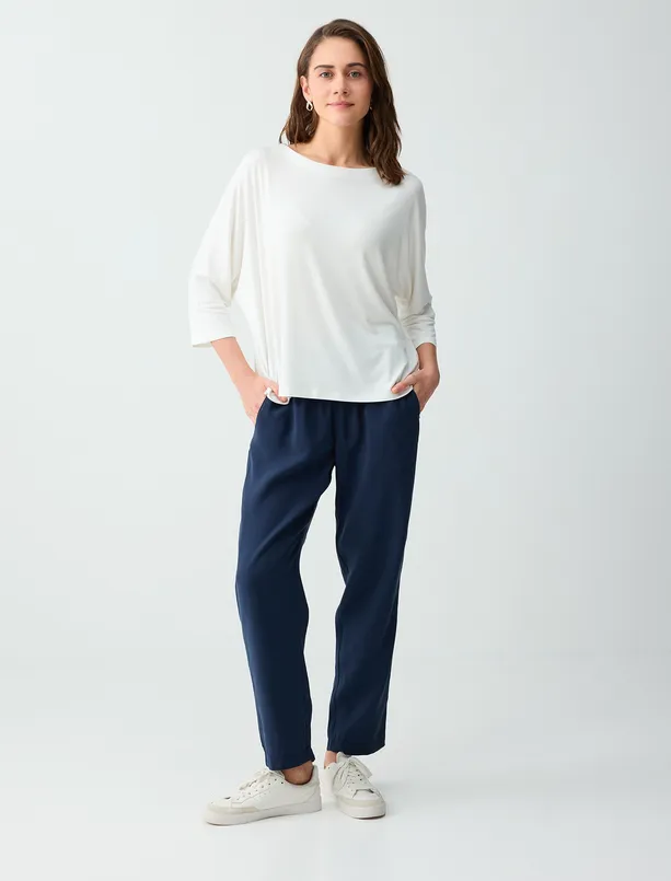 Bayan  Normal Paça Yüksek Bel Modal Dokuma Pantolon