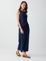 Yüksek Bel Bol Paça Kısa Basic Dokuma Pantolon Kombini