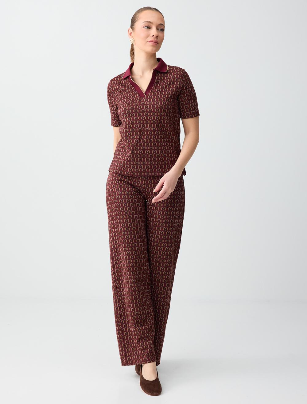 Geometrik Desenli Normal Bel Örme Pantolon