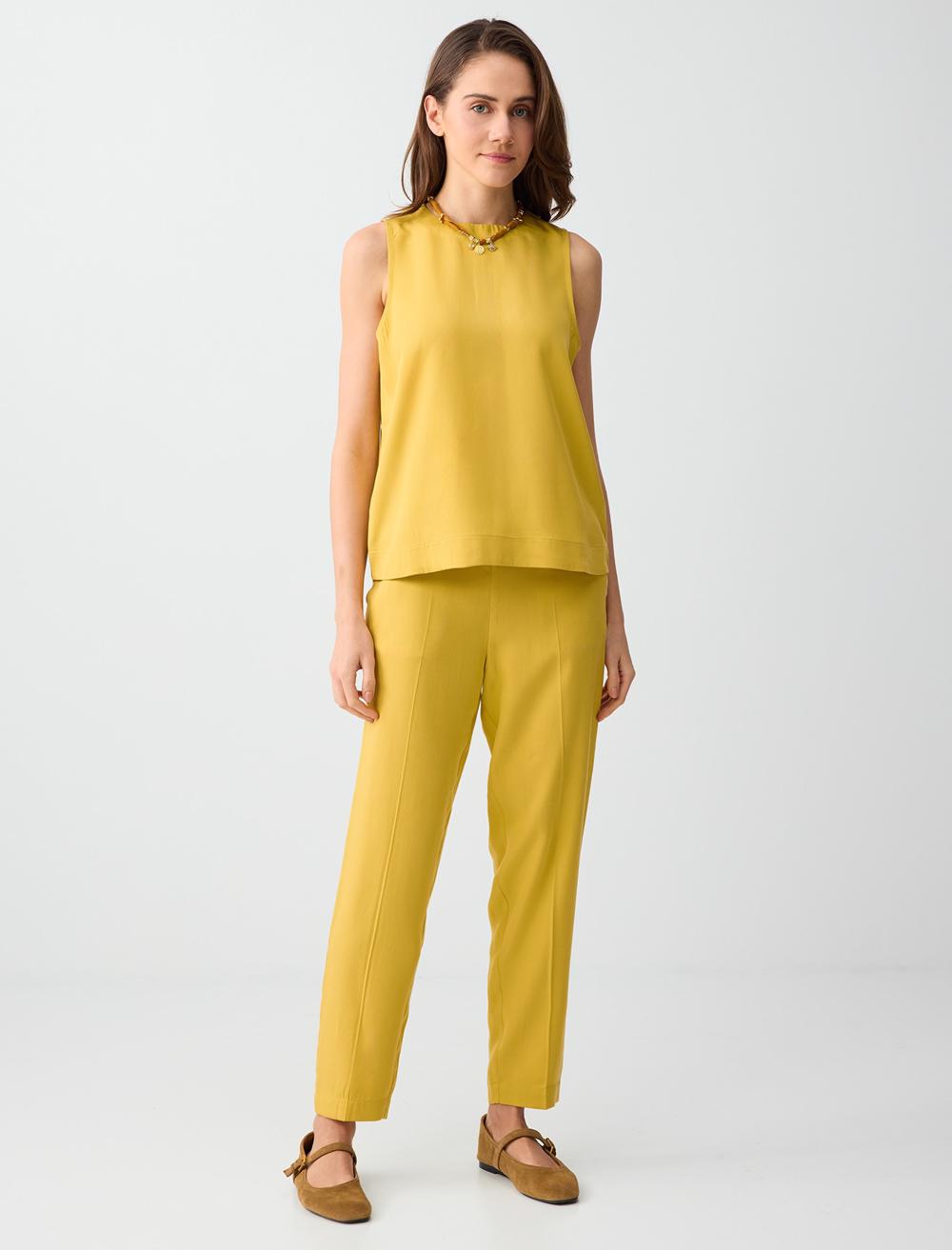 Cep Detaylı Normal Bel Normal Paça Dokuma Pantolon