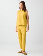 Hardal Cep Detaylı Normal Bel Normal Paça Dokuma Pantolon Kombini