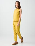 Hardal Cep Detaylı Normal Bel Normal Paça Dokuma Pantolon Kombini