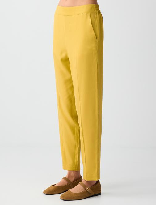 Hardal Cep Detaylı Normal Bel Normal Paça Dokuma Pantolon Kombini