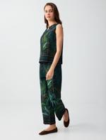 Keten Karışımlı Yüksek Bel Desenli Dokuma Pantolon Kombini