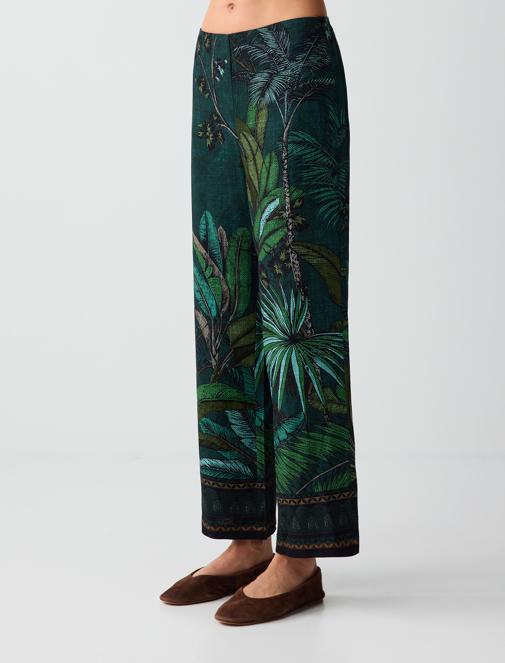 Keten Karışımlı Yüksek Bel Desenli Dokuma Pantolon Kombini