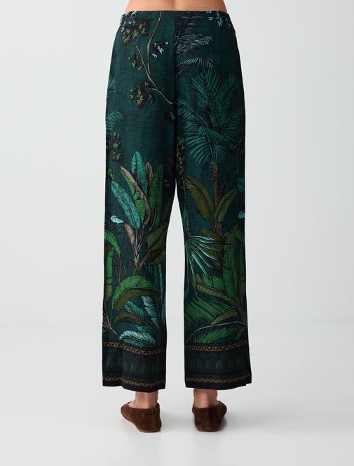 Keten Karışımlı Yüksek Bel Desenli Dokuma Pantolon Kombini