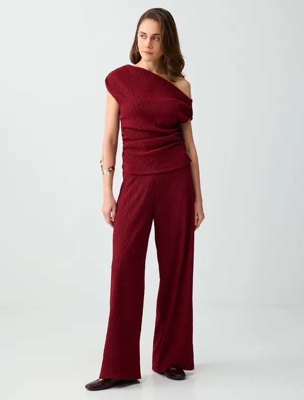 Bayan  Beli Lastikli Normal Paça Normal Bel Örme Pantolon