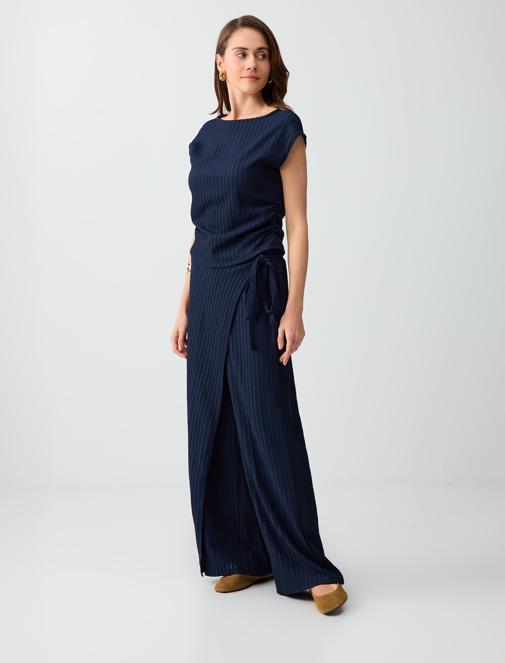 Normal Bel Normal Paça Çizgili Uzun Örme Pantolon