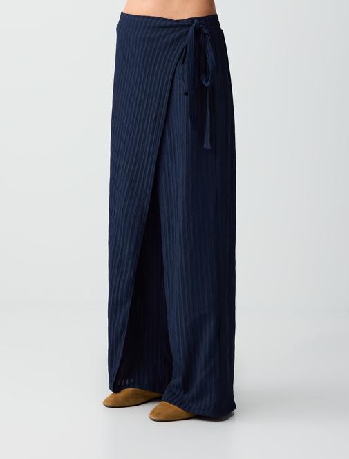 Normal Bel Normal Paça Çizgili Uzun Örme Pantolon