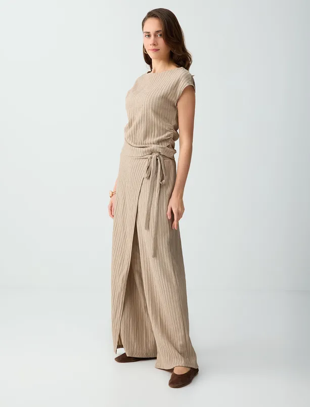 Bayan  Normal Bel Normal Paça Çizgili Uzun Örme Pantolon