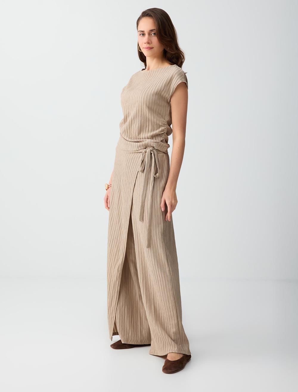 Normal Bel Normal Paça Çizgili Uzun Örme Pantolon