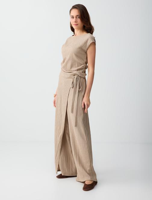 Normal Bel Normal Paça Çizgili Uzun Örme Pantolon