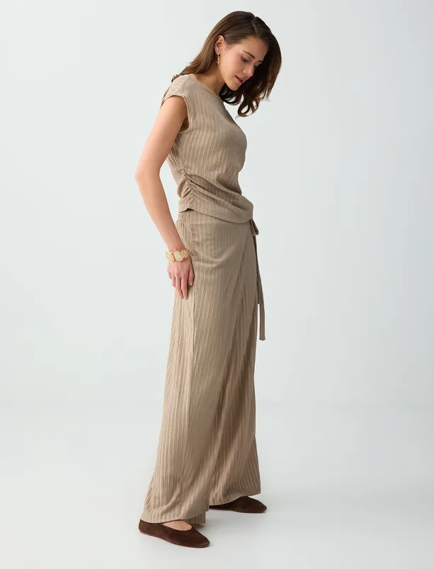 Bayan Vizon Normal Bel Normal Paça Çizgili Uzun Örme Pantolon