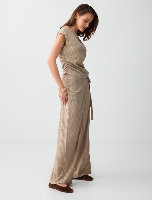 Normal Bel Normal Paça Çizgili Uzun Örme Pantolon