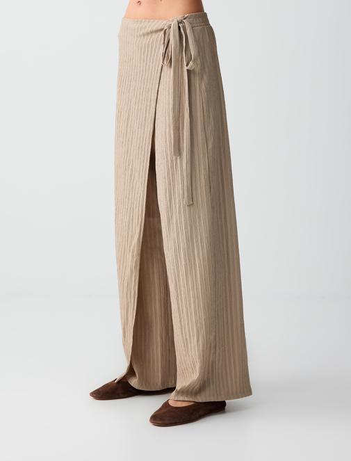 Normal Bel Normal Paça Çizgili Uzun Örme Pantolon