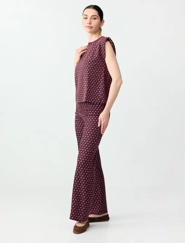 Bayan  Geometrik Desenli Beli Lastikli Uzun Örme Pantolon