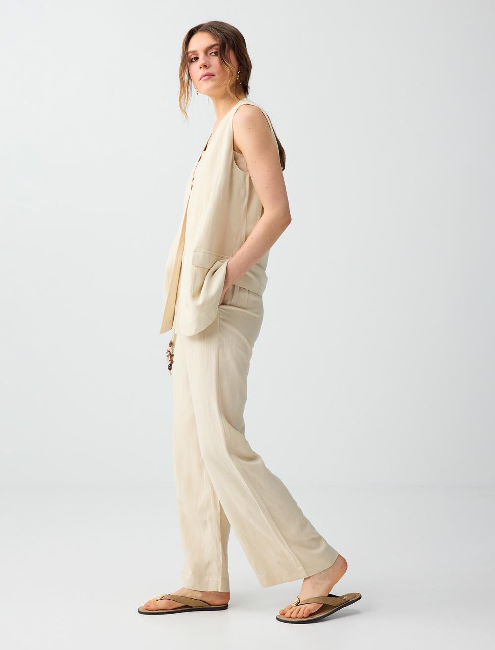 Keten Karışımlı Normal Bel Dokuma Pantolon