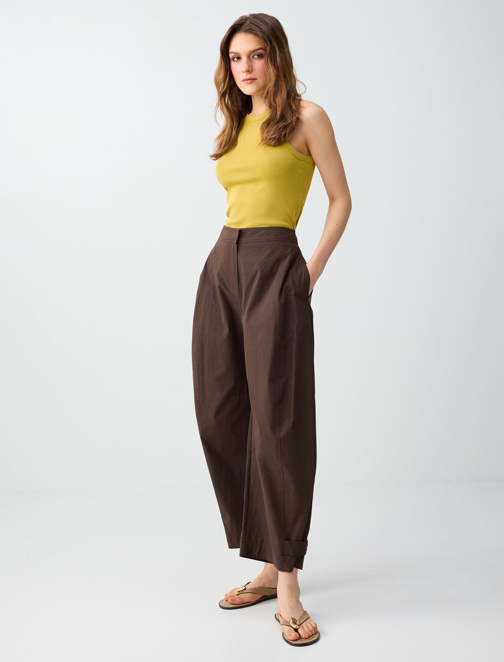 %100 Pamuk Rahat Kesim Dar Paça Dokuma Pantolon