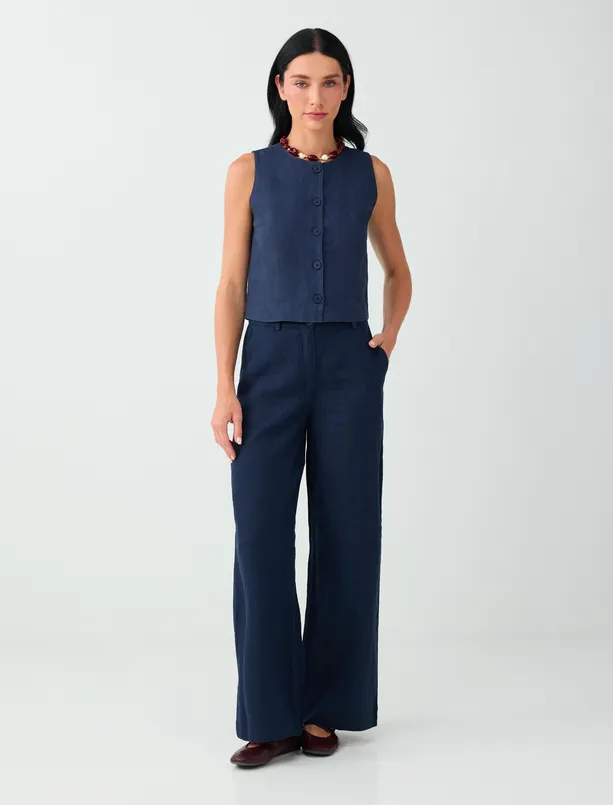 Women  100% Linen Regular Waist Woven Pants