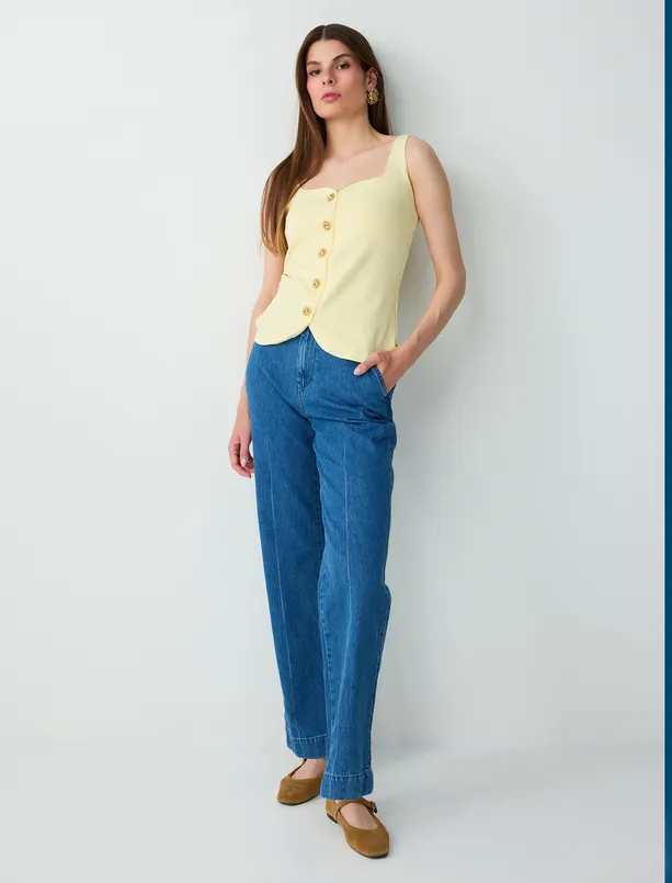 Women Blue 100% Cotton High Waist Denim Pants