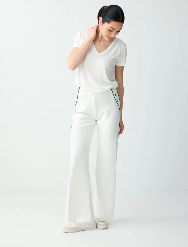 Bayan Beyaz Normal Paça Normal Bel Uzun Modal Örme Pantolon