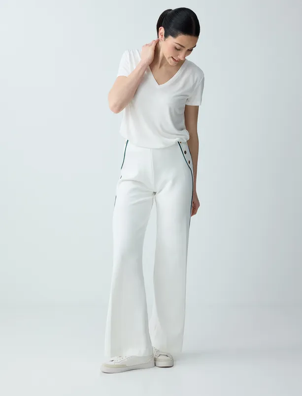 Bayan Beyaz Normal Paça Normal Bel Uzun Modal Örme Pantolon