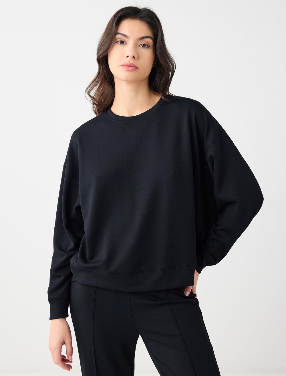 Rahat Kesim Bisiklet Yaka Modal Örme Sweatshirt