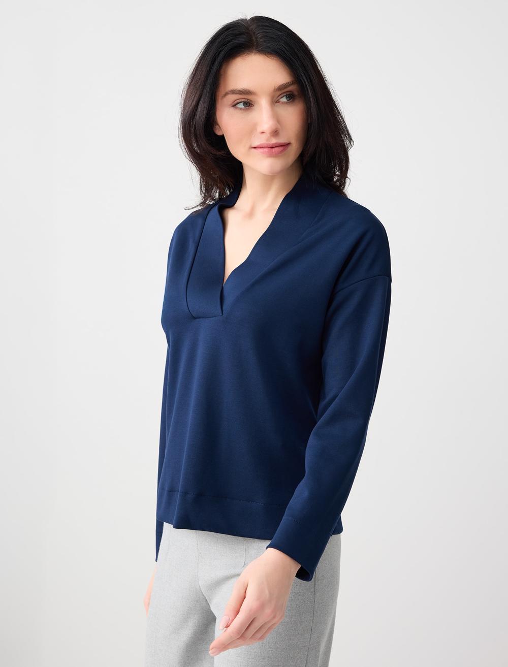 Rahat Kesim V Yaka Modal Örme Sweatshirt