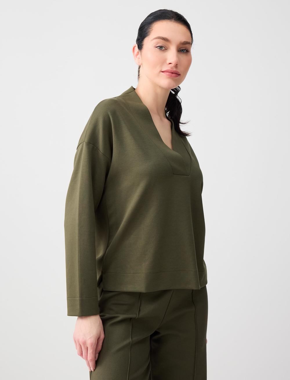 Rahat Kesim V Yaka Modal Örme Sweatshirt