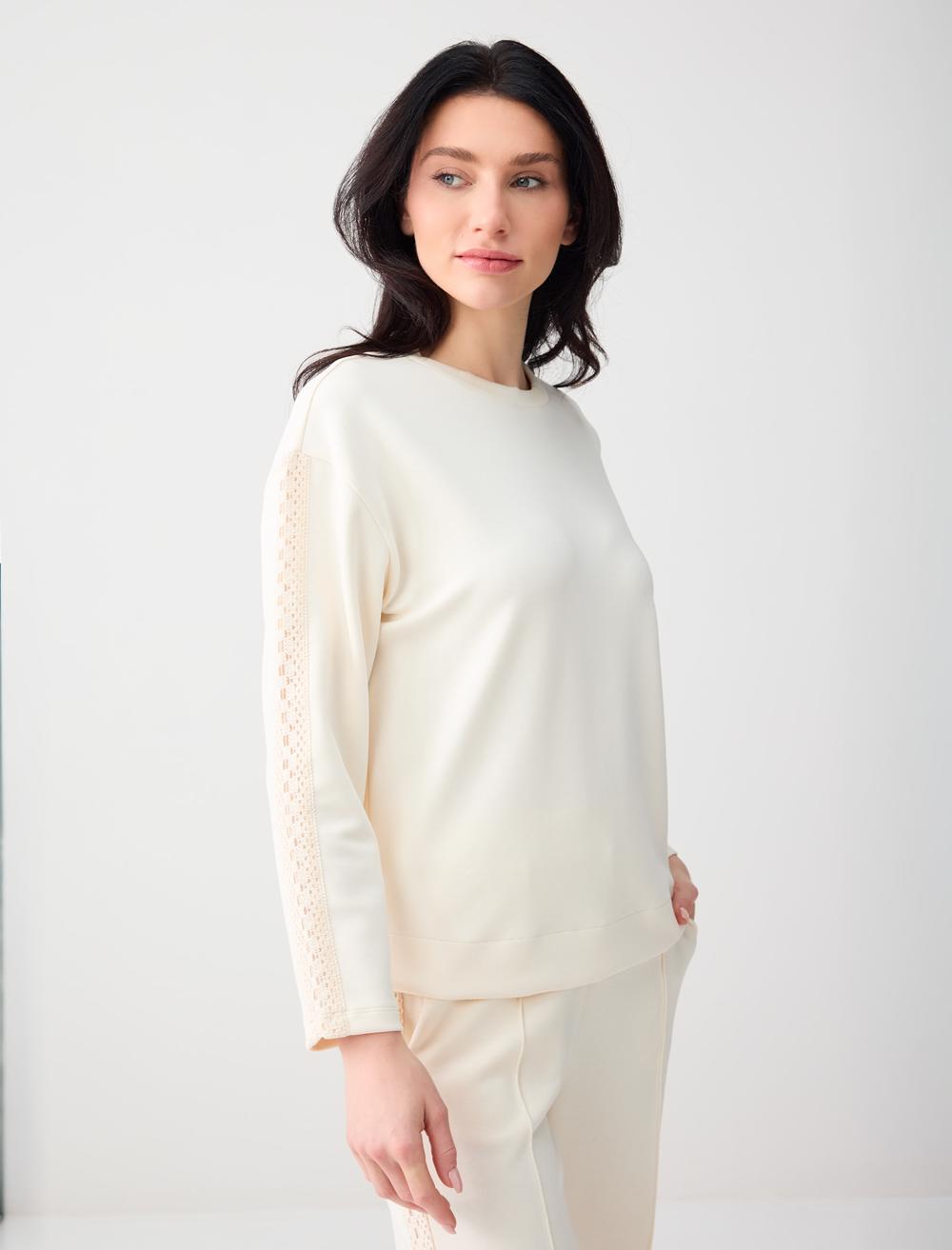 Rahat Kesim Bisiklet Yaka Örme Modal Sweatshirt