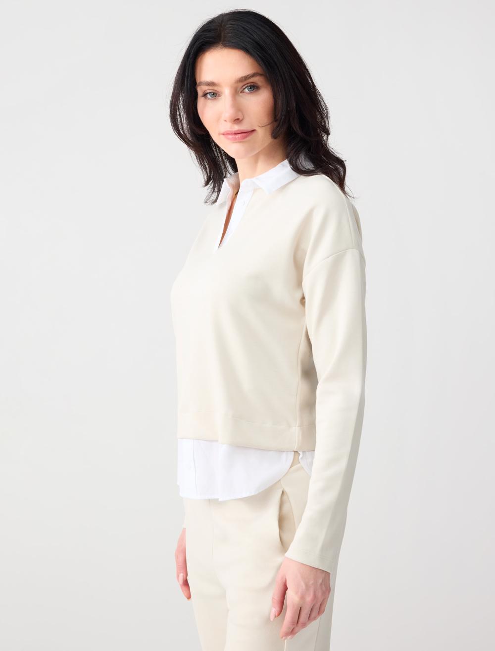 Gömlek Yaka Uzun Kollu Modal Örme Sweatshirt