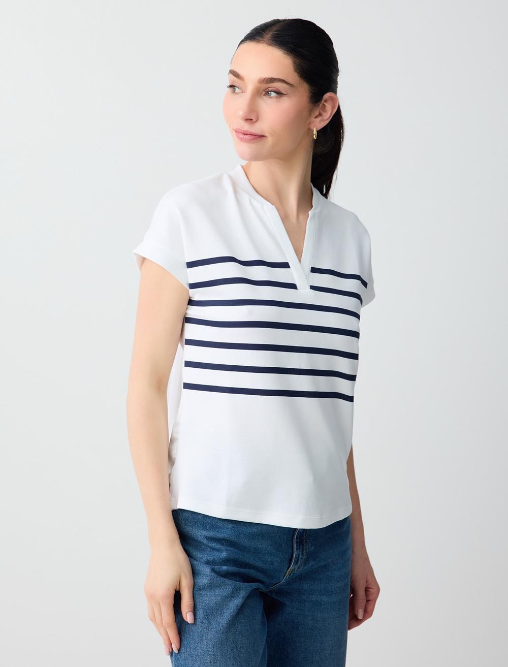 Çizgi Desenli Kolsuz V Yaka Örme Sweatshirt