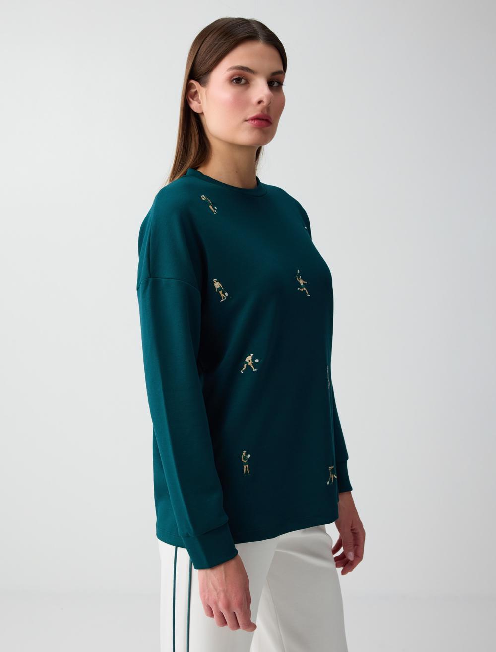 Bol Kesim Uzun Kollu Desenli Sweatshirt
