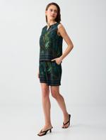 Keten Karışımlı Yüksek Bel Desenli Örme Şort Kombini