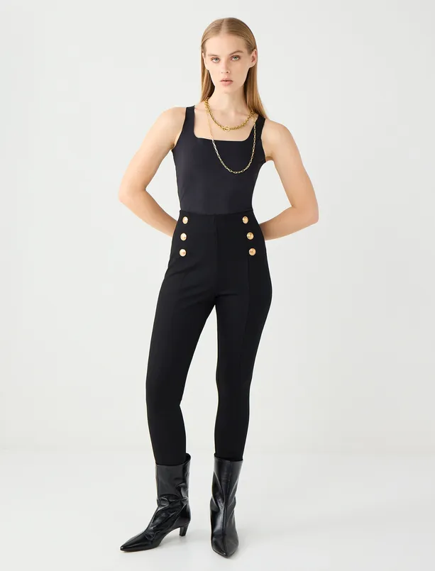 Bayan  Dar Kesim Yüksek Bel Dar Paça Örme Tayt