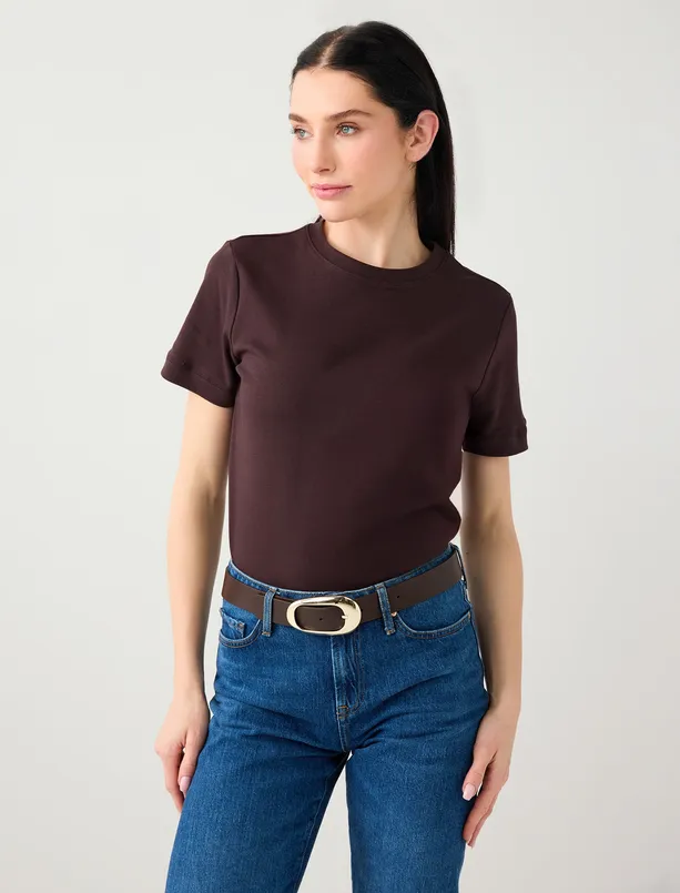 Bayan  %100 Pamuk Kısa Kollu Basic Örme Tişört