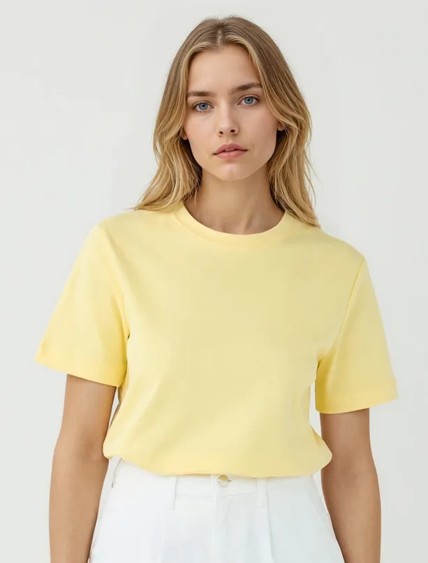 Bayan  %100 Pamuk Kısa Kollu Basic Örme Tişört