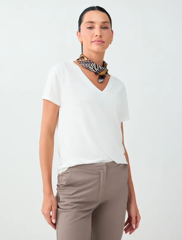 Women  V-Neck Short Sleeve Modal Knitted T-Shirt