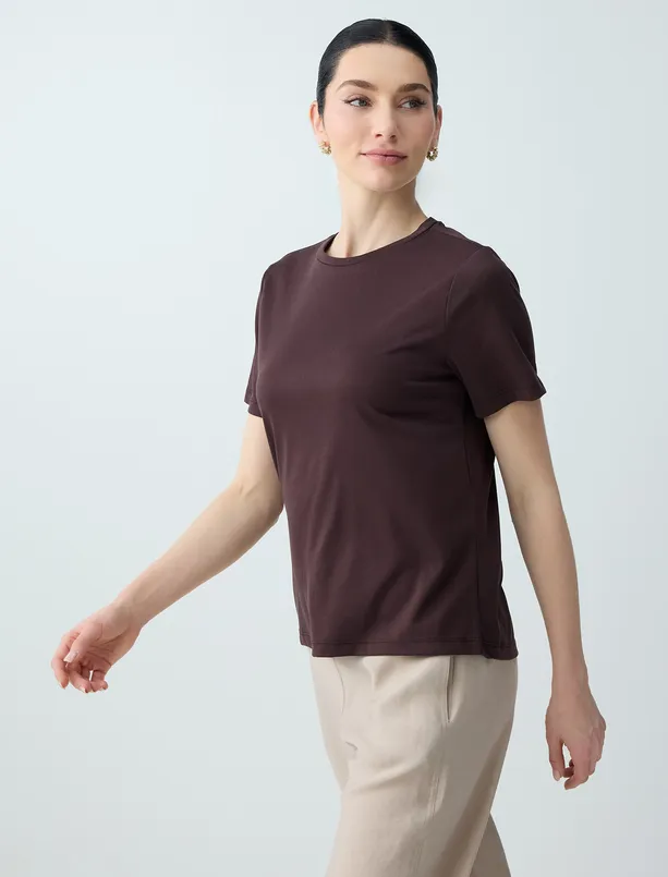 Bayan  Kısa Kollu Bisiklet Yaka Modal Örme Tişört