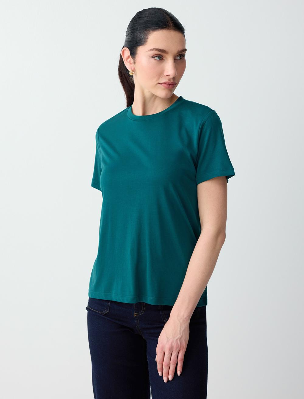 Kısa Kollu Bisiklet Yaka Modal Örme Tişört