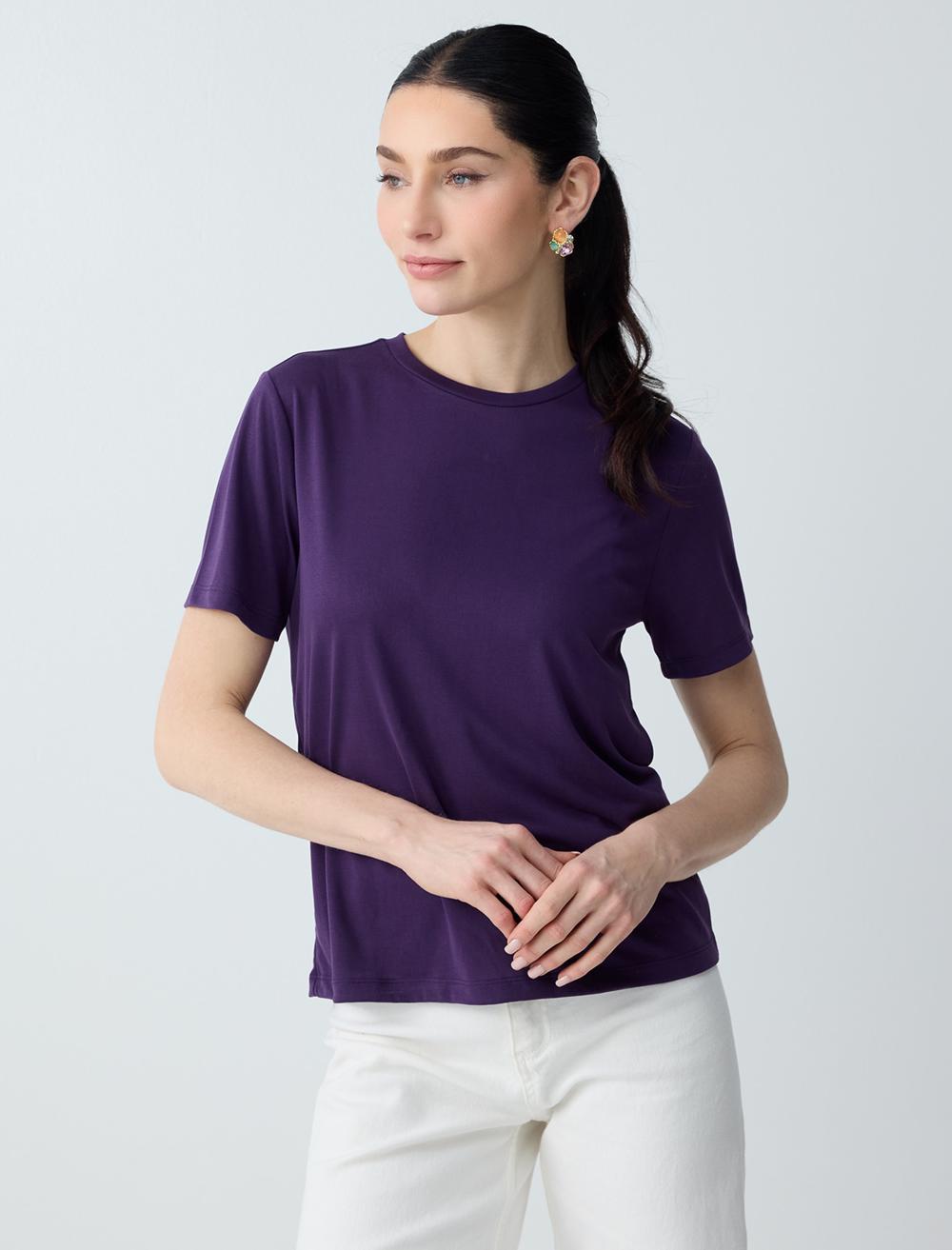 Kısa Kollu Bisiklet Yaka Modal Örme Tişört