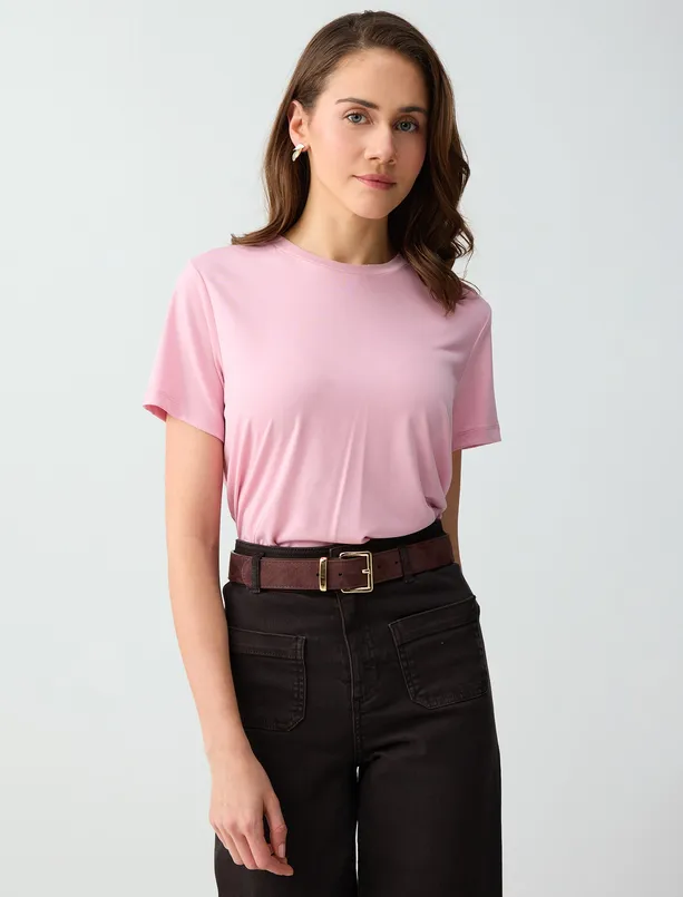 Bayan  Kısa Kollu Bisiklet Yaka Modal Örme Tişört