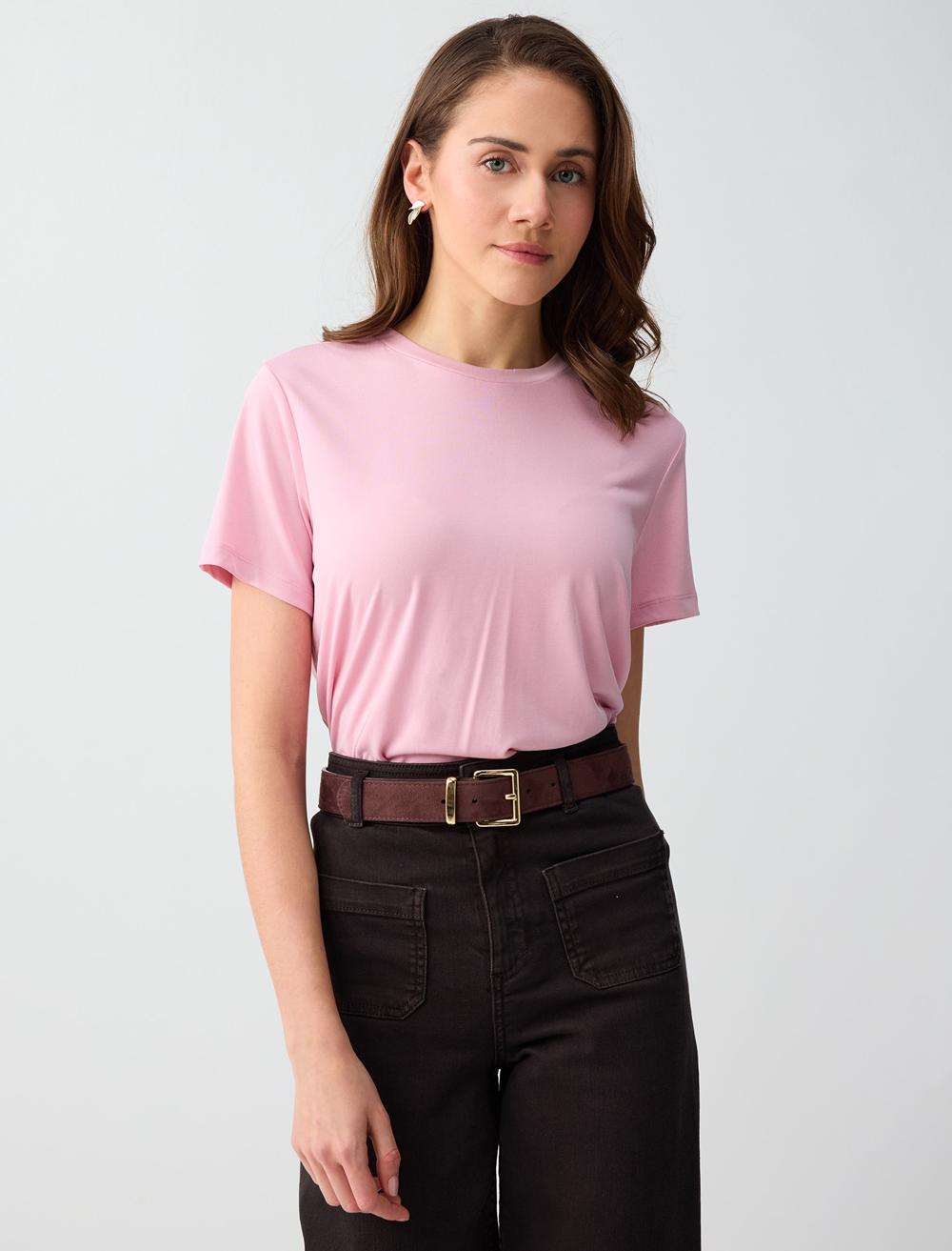 Kısa Kollu Bisiklet Yaka Modal Örme Tişört