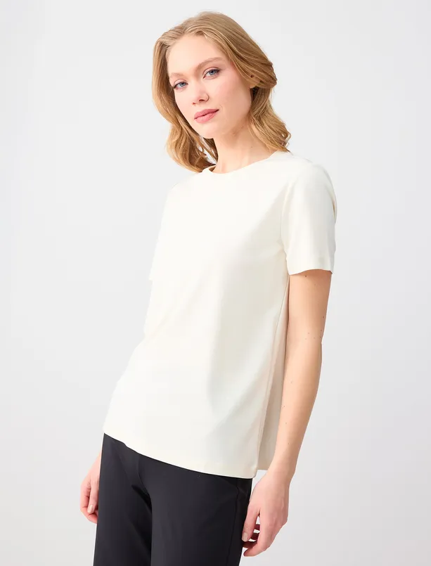 Bayan  Bisiklet Yaka Kısa Kollu Örme Modal Tişört