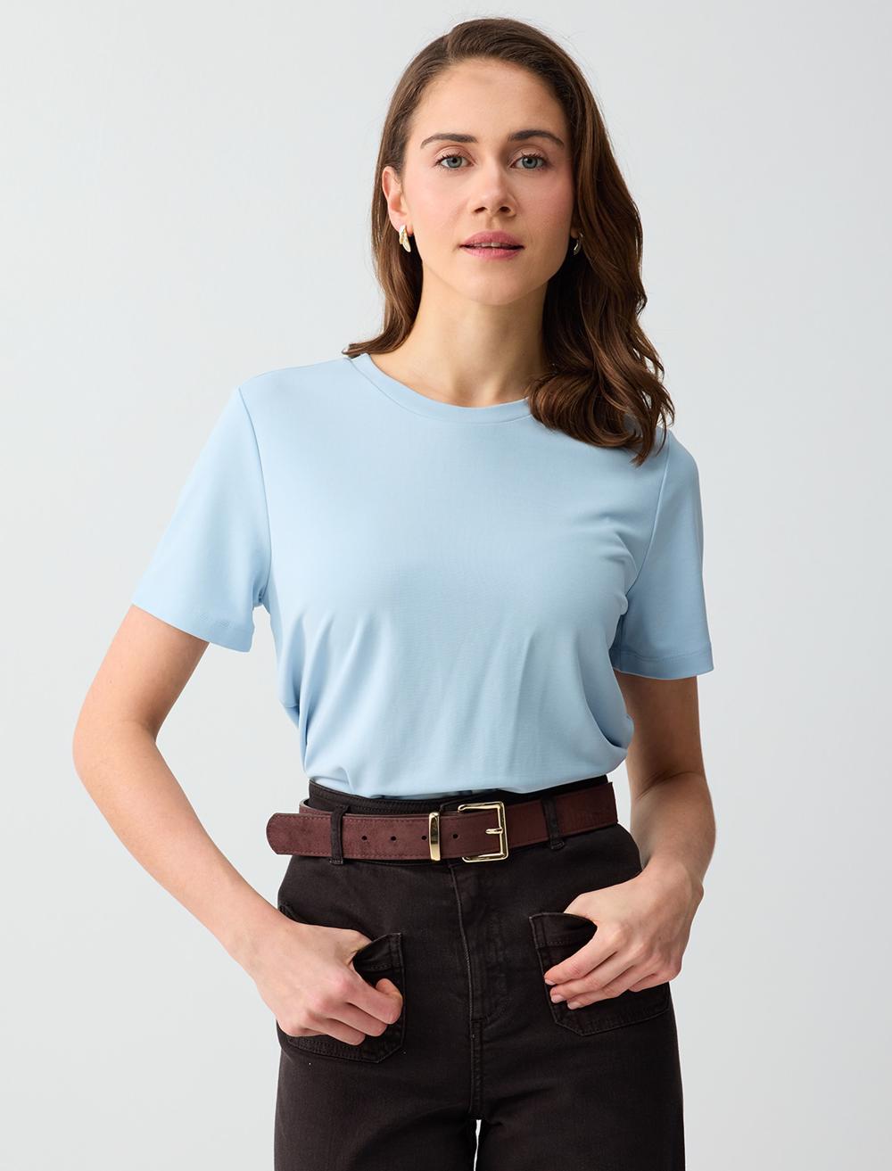 Bisiklet Yaka Kısa Kollu Örme Modal Tişört