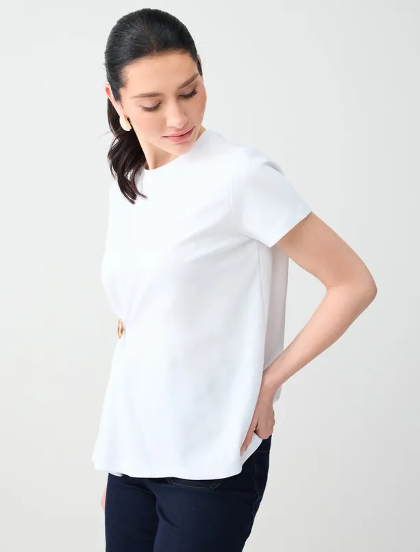 Women  Relaxed Fit Crew-Neck Shirred Knitted T-Shirt